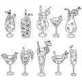 Doodle cocktails vector set